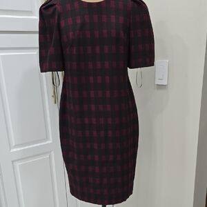 Calvin Klein Black and Red Plaid Midi Dress